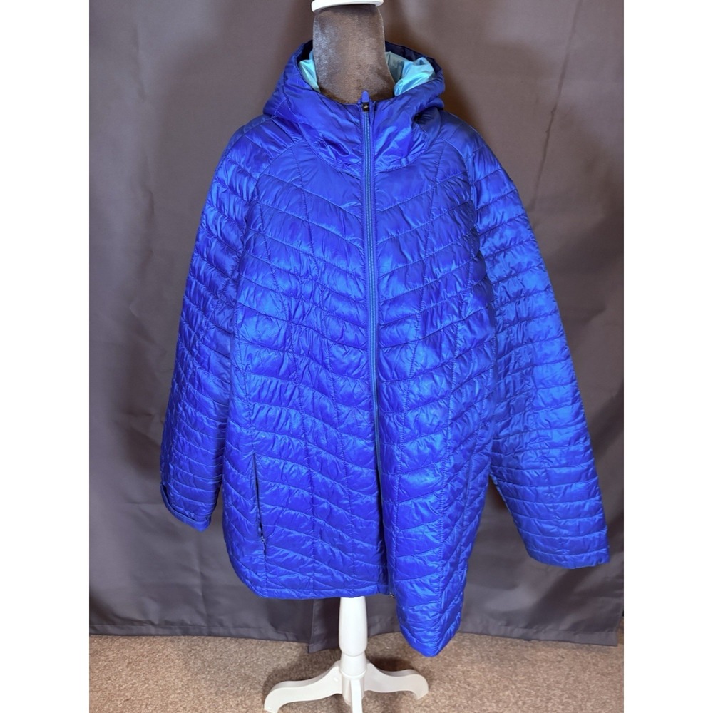 Lands' End Women's Blue‎ Primaloft Quilted Jacket Size 2X Full Zip Hooded Coat